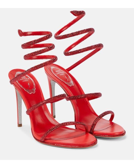 Rene Caovilla Red Cleo Crystal-embellished Sandals