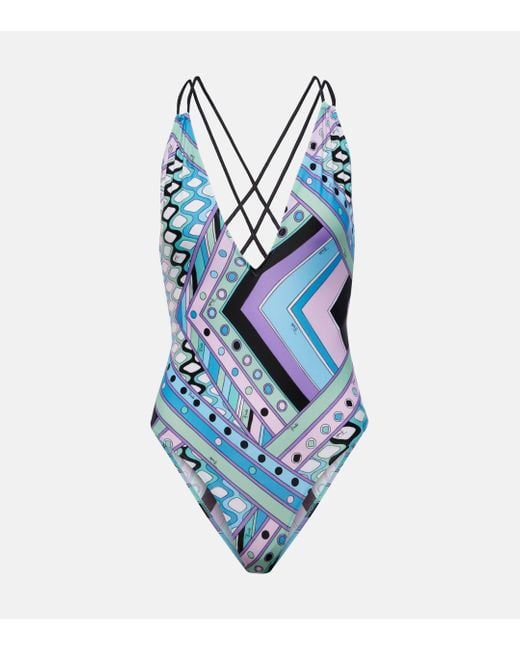 Emilio Pucci Blue Vivara Print Swimsuit