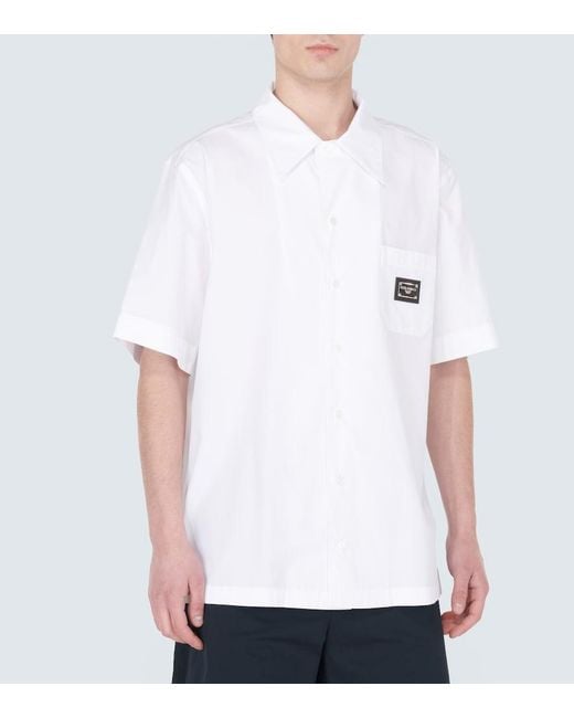 Dolce & Gabbana White Logo-Plaque Linen Shirt for men