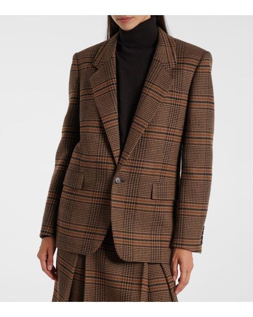 Saint Laurent Brown Checked Wool Blazer