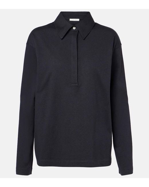 The Row Blue Roddie Cotton And Silk Jersey Polo Shirt