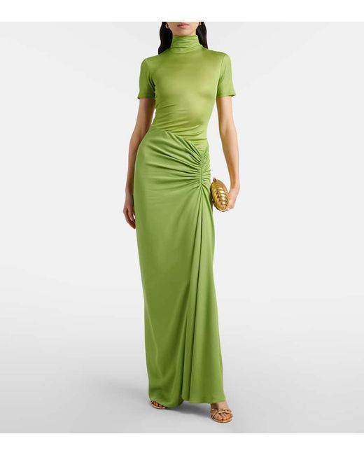Christopher Esber Green Fusion Gathered Ribbed-Knit Gown