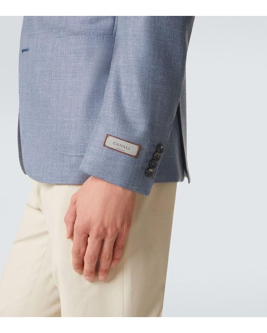 Canali Blue Wool, Silk, And Linen Blazer for men
