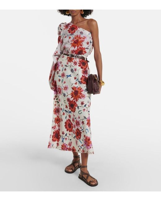 Dorothee Schumacher Red Floral Ease One-Shoulder Linen Top