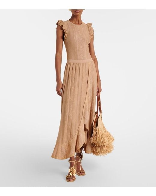 Zimmermann Brown Aster Pointelle Lame Maxi Skirt