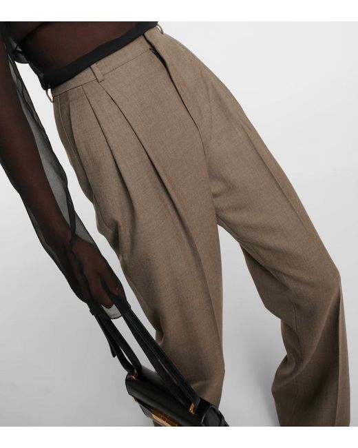 Pantalones rectos de lana virgen de tiro alto Saint Laurent de color Gray