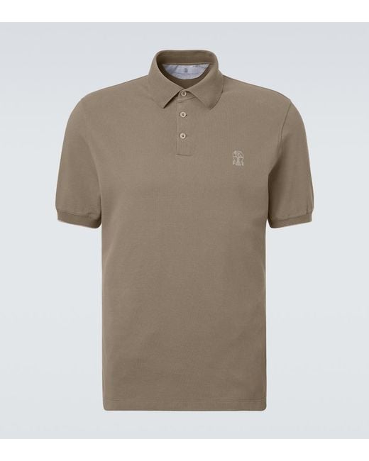 Brunello Cucinelli Natural Logo Cotton Pique Polo Shirt for men