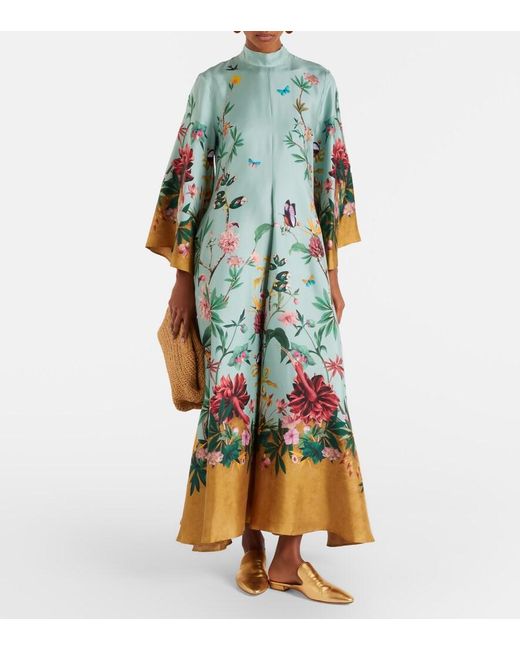 LaDoubleJ Green Magnifico Floral Silk Twill Maxi Dress