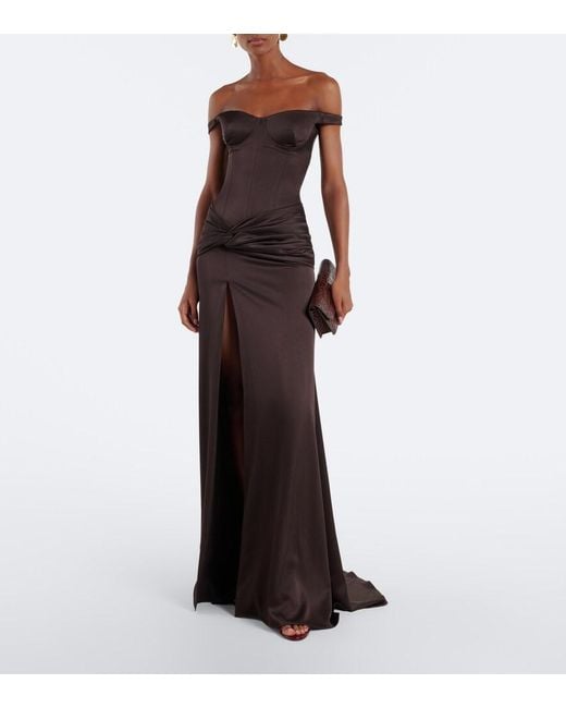 Alex Perry Black Off-Shoulder Crepe Satin Corset Gown