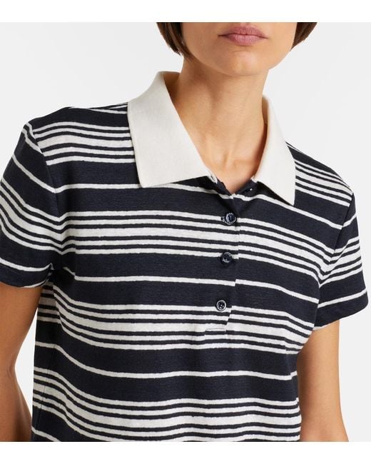 FRAME Blue Striped Linen-Blend Polo Shirt