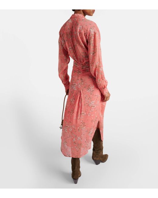 Isabel Marant Red Anesy Printed Cotton And Silk Shirt Dress