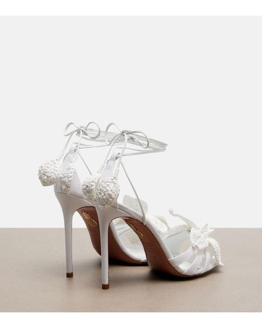 Aquazzura White Calypso Leather-Trimmed Raffia Sandals