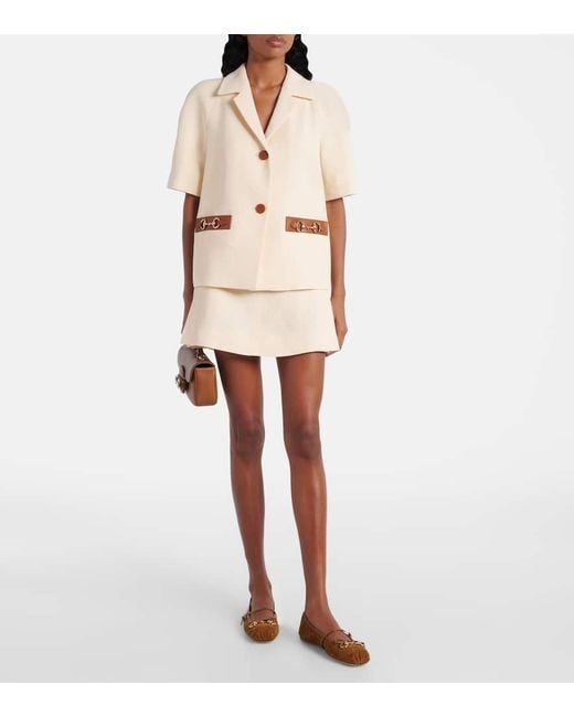 Gucci Natural Minirock Horsebit Aus Leinen-Canvas Mit Leder