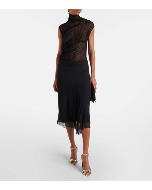 Victoria Beckham Black Silk Chiffon Midi Skirt