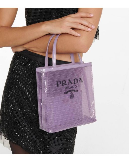Prada Purple Logo Sequined Tote