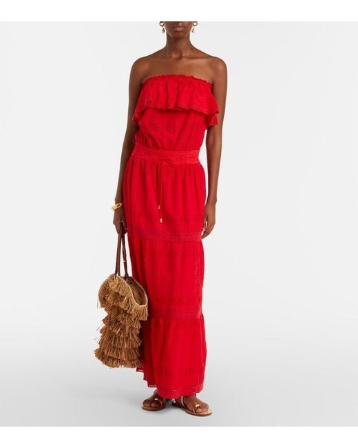 Melissa Odabash Red Caroline Broderie Anglaise Cotton Midi Dress