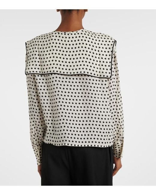 FRAME Black Fleet Polka-Dot Silk Blouse