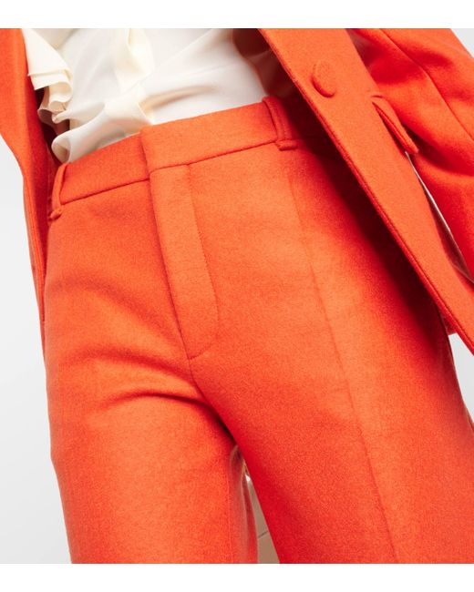 Chloé Orange Felted Wool And Cashmere Jersey Flared Pants