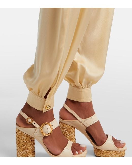 Zimmermann Natural Como Silk Satin Tapered Pants