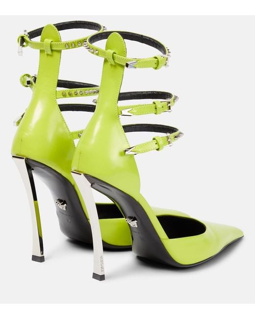 Versace Green Spiked Pin Point Leather Pump
