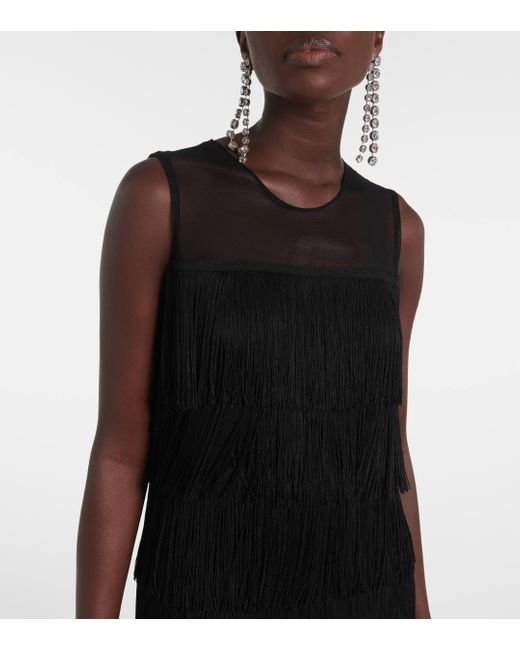 Norma Kamali Black Fringed Tiered Maxi Dress