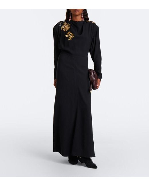Isabel Marant Black Samsha Embellished Crepe Maxi Dress
