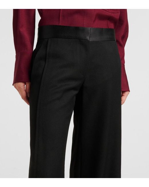Victoria Beckham Black Side Panel Wool-Blend Wide-Leg Pants