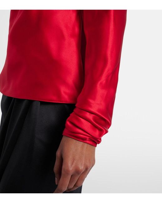 Valentino Red Draped Silk Satin Top
