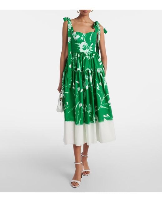 Erdem Green Floral Cotton Poplin Midi Dress