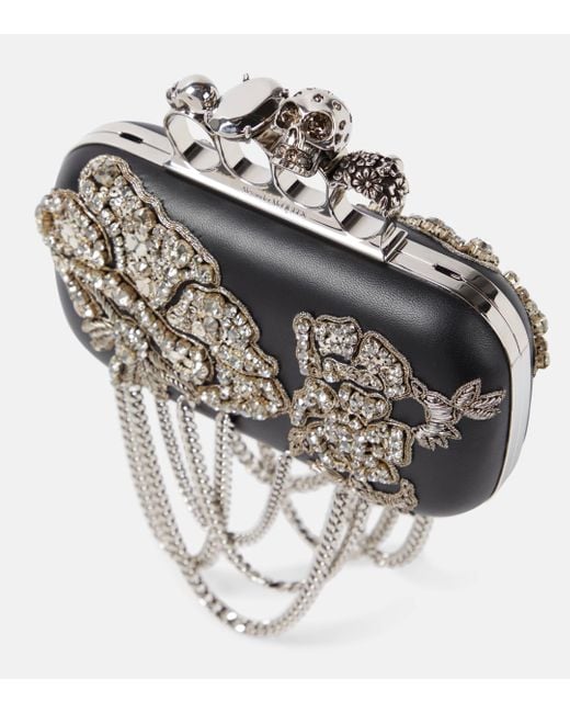 Alexander McQueen Metallic Skull Crystal-embellished Fringe Clutch Bag