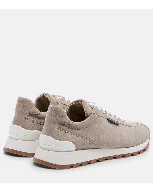 Brunello Cucinelli White Monili Suede Sneakers