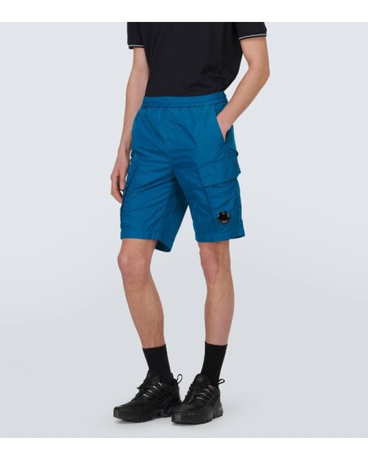 C P Company Blue Taffeta Cargo Shorts for men
