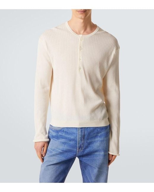 Our Legacy White Fine Ribbed-Knit Cotton Henley Shirt for men