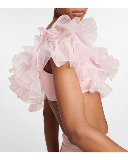 Giambattista Valli Pink Organza-Trimmed Bikini Top