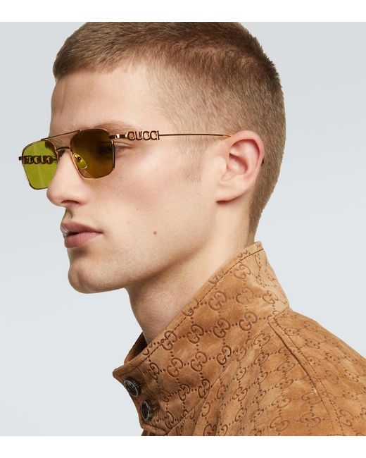 Gucci Green Gg Rectangular Sunglasses for men