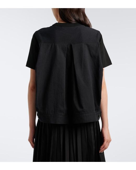 Sacai Black Cotton Jersey And Denim T-Shirt