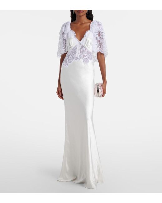 Self-Portrait White Lace-Trimmed Satin Gown