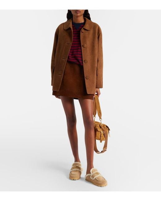 Prada Natural Shearling-Lined Suede Mules