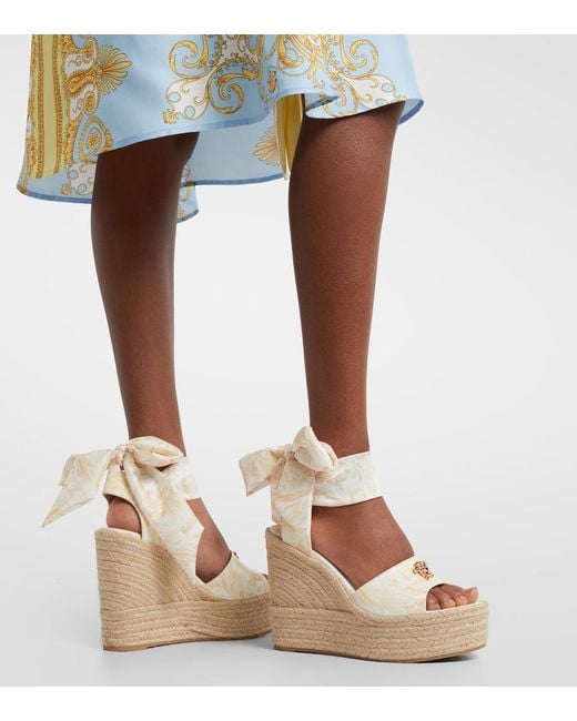 Versace Metallic 120 Leather Platform Espadrille Wedges