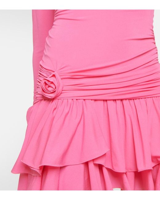 Blumarine Pink Floral-Applique Gathered Minidress