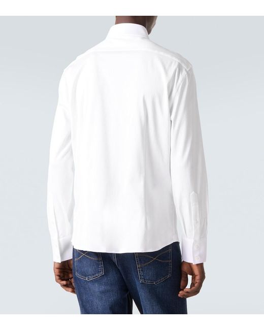 Brunello Cucinelli White Cotton Poplin Shirt for men