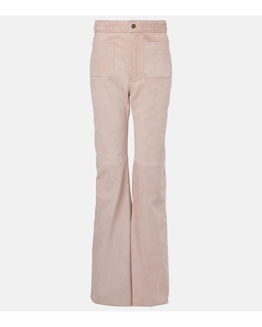 Chloé Pink High-Rise Suede Straight Pants