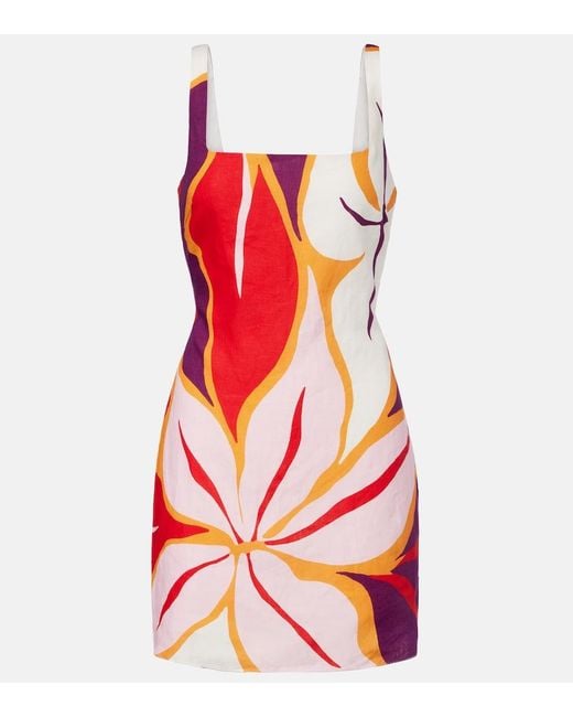 Cala De La Cruz Red Siela Floral Linen Minidress