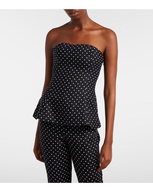 Faithfull The Brand Black Petro Polka-Dot Peplum Linen Top