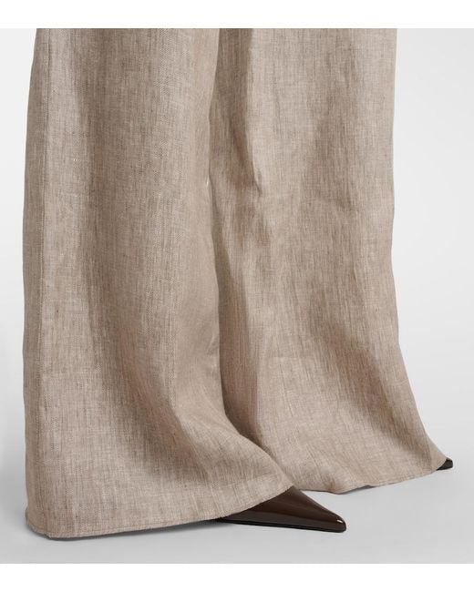 Max Mara Natural Deserto Herringbone Linen Wide-Leg Pants