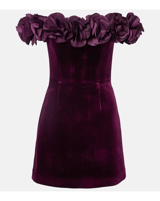Rebecca Vallance Red Floral-Applique Velvet Minidress