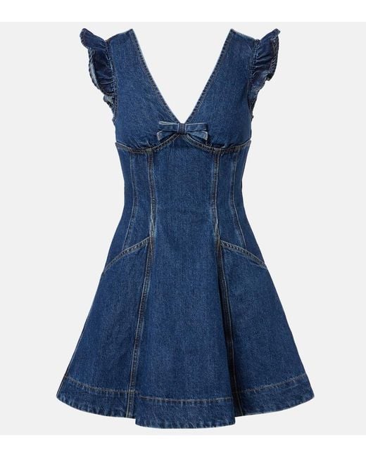 Self-Portrait Blue Bow-Detail Ruffled Denim Minidress
