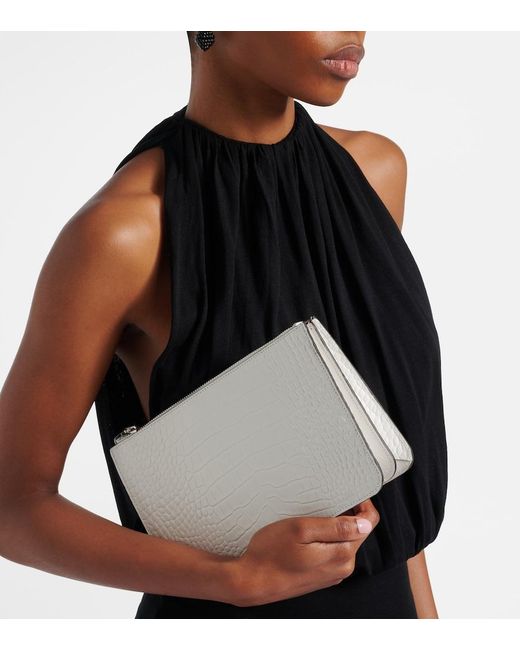 Totême White Threefold Croc-Effect Leather Clutch