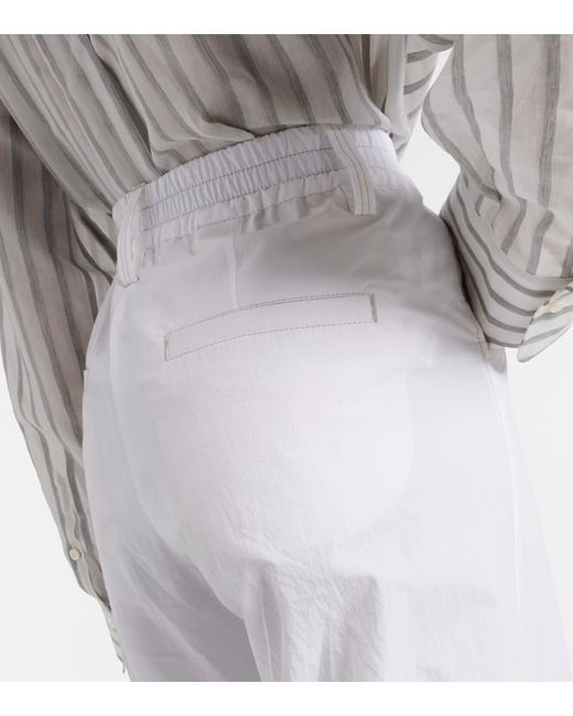 Pantaloni a gamba larga in cotone a vita alta di Brunello Cucinelli in White