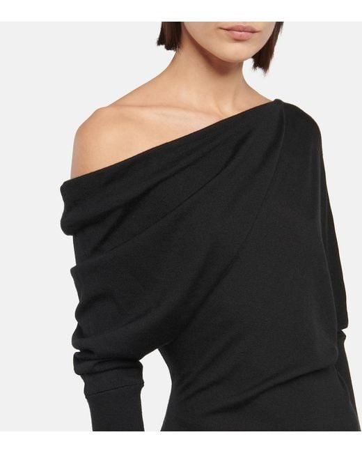 Tom Ford Black Cashmere And Silk Off-Shoulder Midi Dress